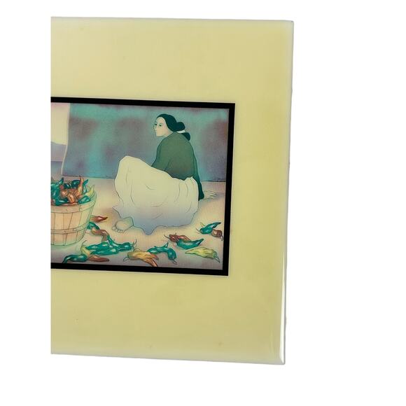 RC Gorman Tile Artist Navajo Hand Painted Tile "Chile Picker"-Rare Blue 2968/RG - Picture 5 of 7